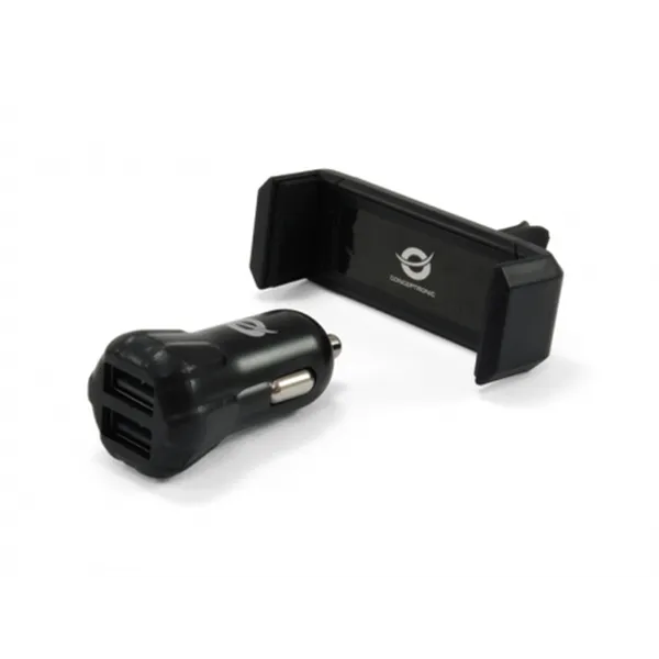 Cargador De Coche Conceptronic 5v 2xusb Para Coche 12/24v + Soporte Smartphone Toma Ventilacion Cusbcar2akit