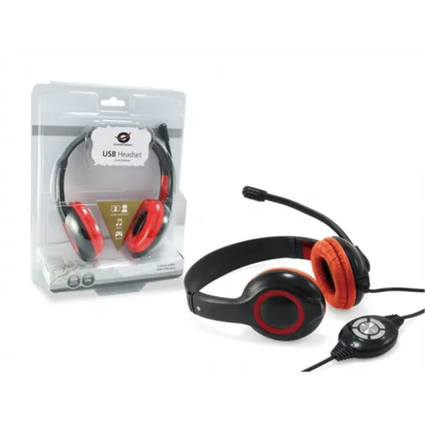 Headset Conceptronic Chatstar2u2r Usb Microfono Flexible Control De Volumen Color Negro / Rojo Cchatstaru2r