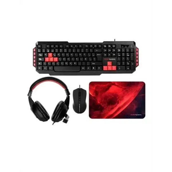 Pack Teclado Mouse Headset Y Alfombrilla Mars Gaming Mrcp1 Kit 4 En 1 De Teclado Anti-ghosting Mouse