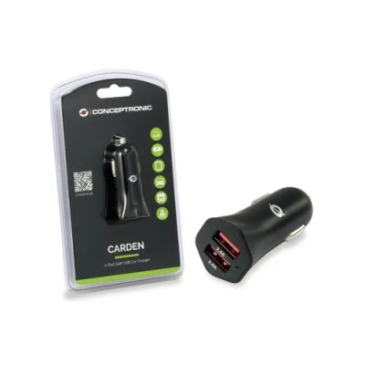 Cargador De Coche Conceptronic Carden04b 2puertos Usb A 4.8a 24w