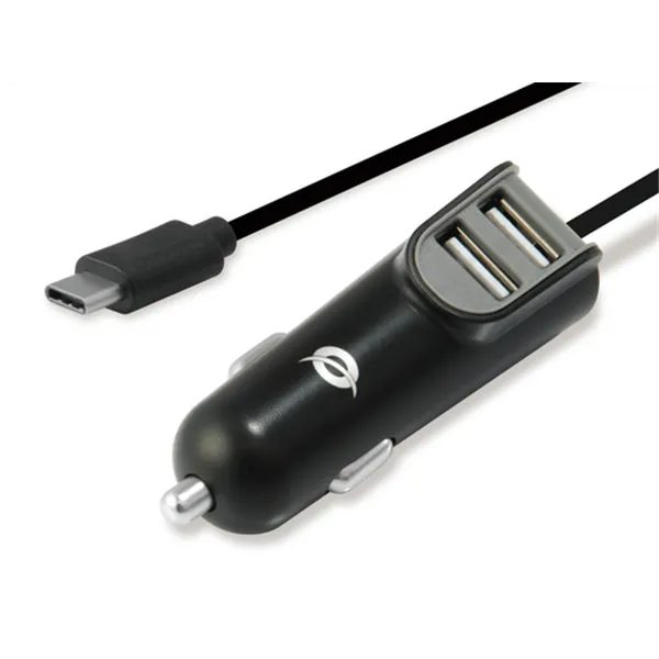 Cargador De Coche Conceptronic Carden05b Con Cable Usb-c + 2 Puertos Tipo A 5v/3.1a 15.5w