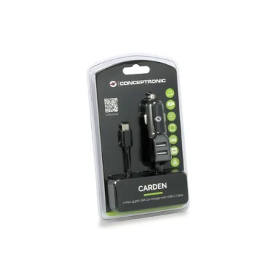 Cargador De Coche Conceptronic Carden05b Con Cable Usb-c + 2