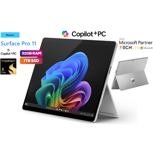 Microsoft Surface Pro 11 OLED IA Copilot+PC 13" Platino - Snapdragon X Elite 12xCore 32GB 1TB W11Pro