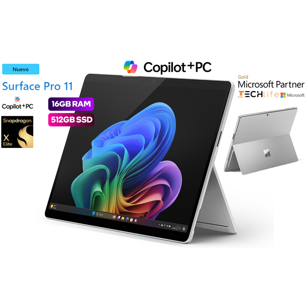 Microsoft Surface Pro 11 OLED IA Copilot+PC 13" Platino - Snapdragon X Elite 12xCore 16GB 512GB W11Pro