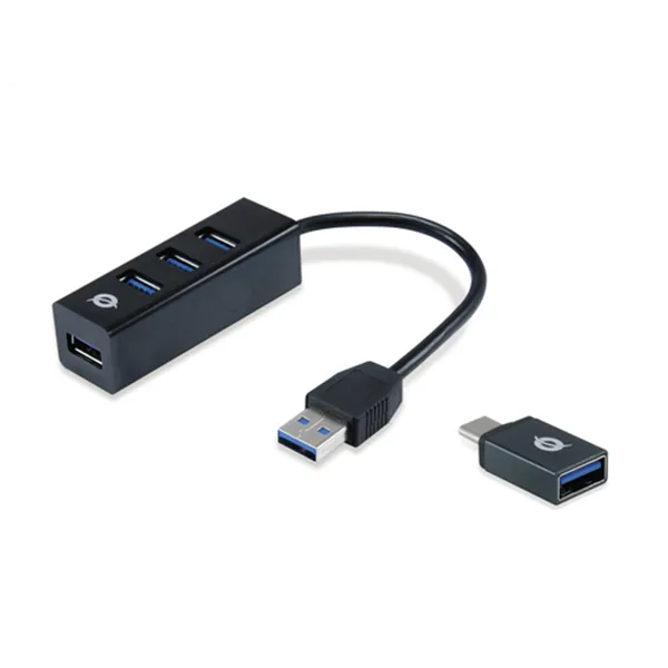 Hub Usb 3.0 Conceptronic Hubbies04b 4 Puertos Usb 3.0 Color Negro Y Adaptador A Usb-c