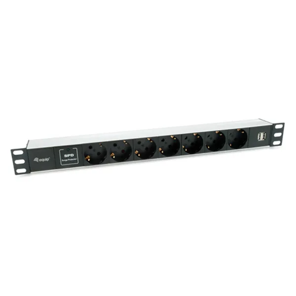 Regleta Alimentacion Aluminio Rack 19" 1u 7 Tomas Tipo Shucko Euro + 2 Tomas Usb Con Protector Spd Cable 1.8m