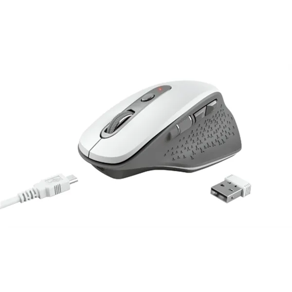 Mouse Trust Wireless Ozaa Recargable- Sensor Optico - 6 Botones - 800/1200/1600/2400dpi - Receptor Micro Usb Color Blanco 24035