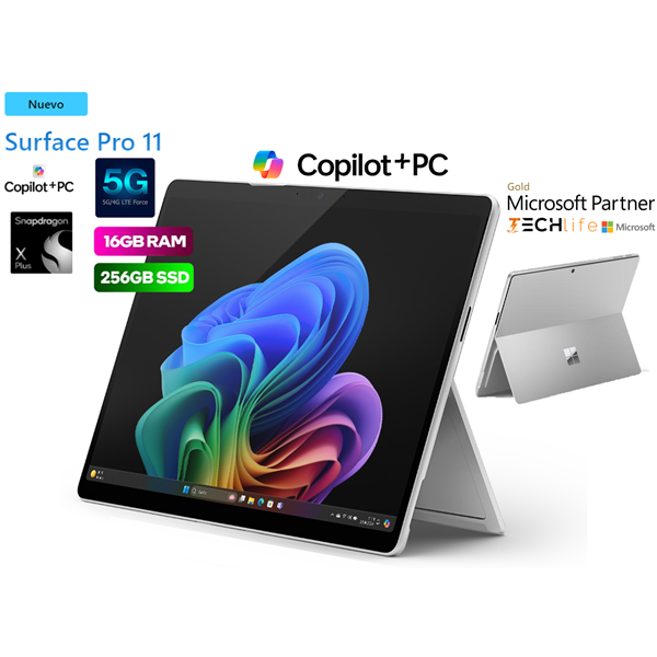 Microsoft Surface Pro 11 IA Copilot+PC +5G LTE 13" Platino - Snapdragon X Plus 10xCore 16GB 256GB W11Pro