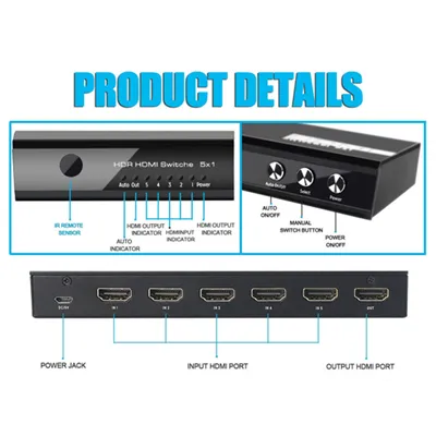 Switch Hdmi 2.0 4k 5x1 Alimentacion Por Usb Equip