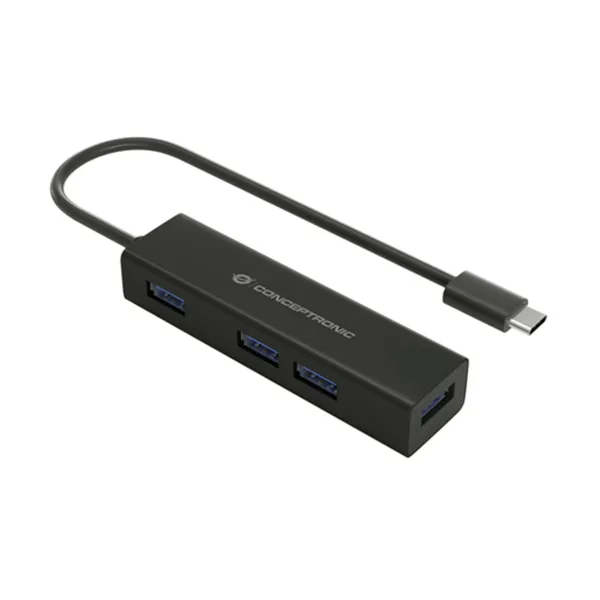 Hub Usb-c 3.0 Conceptronic Hubbies07b 4 Puertos Usb 3.0 Color Negro Carcasa De Aluminio