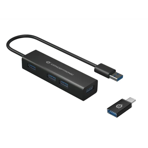 Hub Usb 3.0 Conceptronic Hubbies06b 4 Puertos Usb 3.0 Con Adaptador Usb-c Color Negro Carcasa De Aluminio