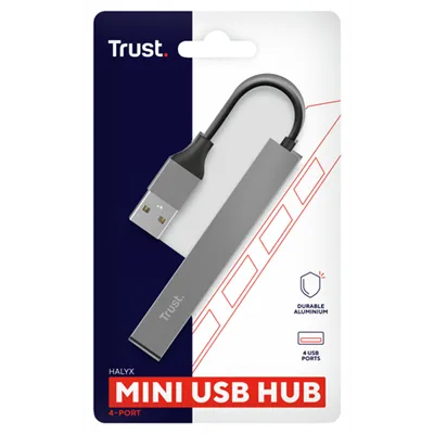 Hub Usb 2.0 Trust Halyx Aluminium A 4xusb-a 2.0 Diseño Metalico