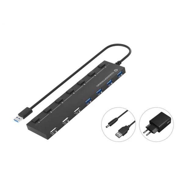 Hub Usb 2.0/3.0 Conceptronic Hubbies09 4 Puertos 3.0 3 Puertos 2.0 Con Interruptores Con Alimentador