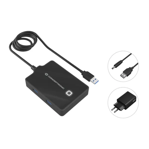 Hub Usb3.0 Conceptronic Hubbies11b 4 Puertos Y Cable De 90cm Con Alimentador