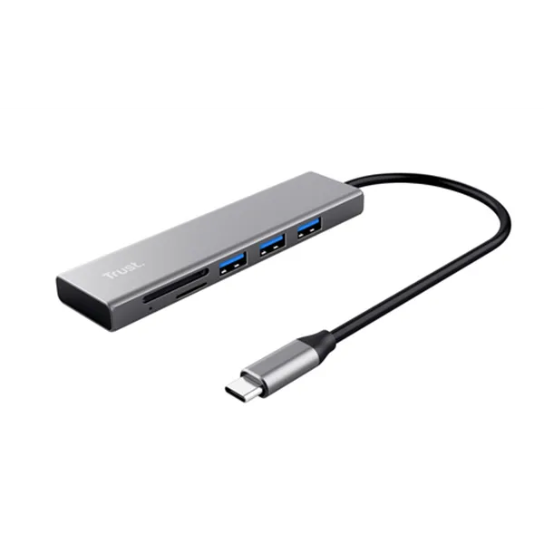 Hub Trust Halyx Aluminium Usb-c A 3 Puertos Usb-a Y Lector De Tarjetas (micro) Sd Diseño Metalico 24191