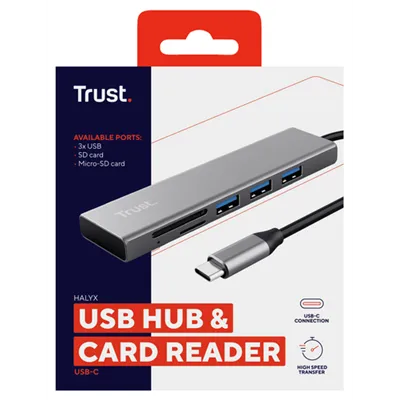 Hub Trust Halyx Aluminium Usb-c A 3 Puertos Usb-a Y Lector De