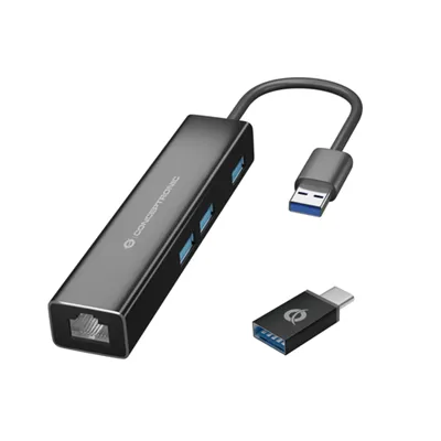 Adaptador Usb A Gigabit Ethernet Rj45 Conceptronic Con Hub Usb