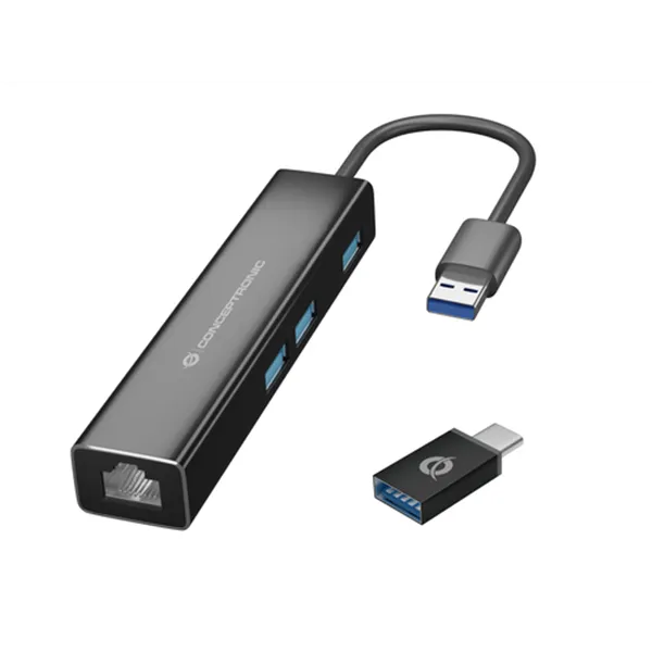 Adaptador Usb A Gigabit Ethernet Rj45 Conceptronic Con Hub Usb 3.0 3 Puertos Y Adaptador Usb-c