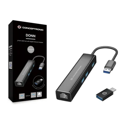 Adaptador Usb A Gigabit Ethernet Rj45 Conceptronic Con Hub Usb