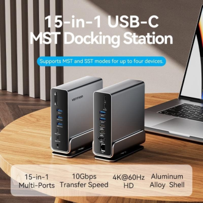 Docking USB Tipo-C Vention TPUH0/ 2xHDMI/ 1xDisplayPort/ 3xUSB