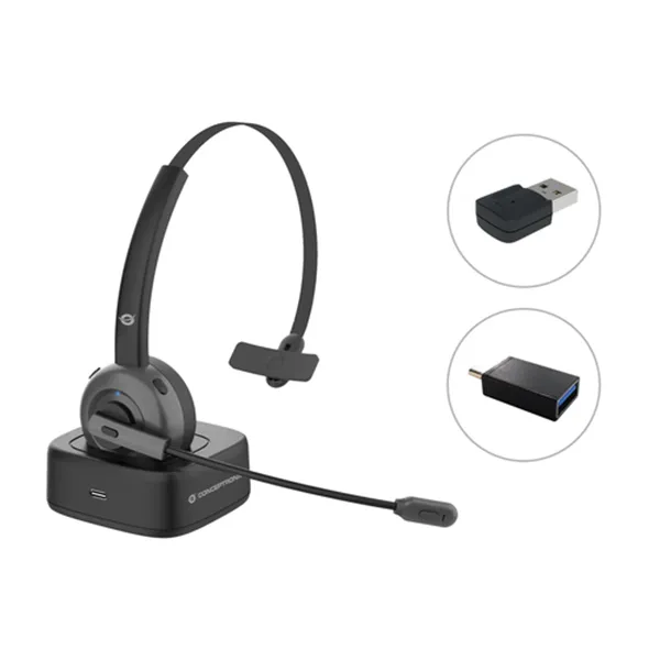 Headset Bluetooth Conceptronic Con Base De Carga Adaptador Bluetooth Incluido Polona03bda