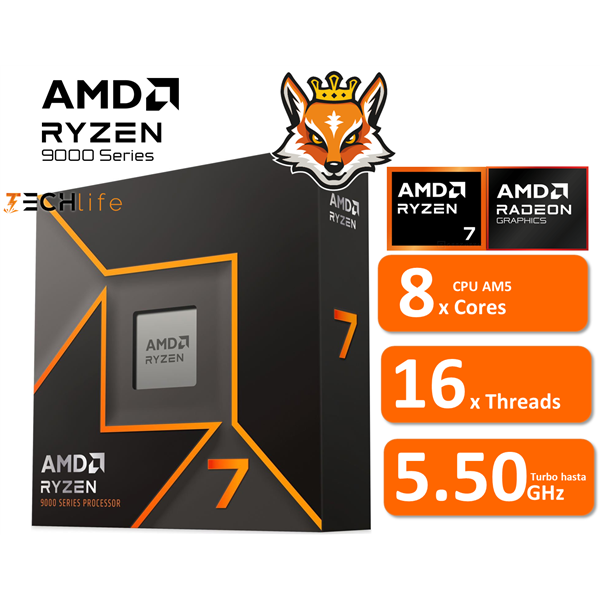 AMD Ryzen 7 9700X a 3.8/5.5GHz AM5 8x Cores Gráficos Radeon