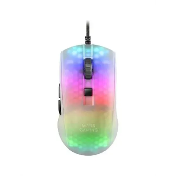 Mouse Mars Gaming Rgb Mmr Translucido White 12800dpi Ultra Ligero 58g Iluminacion Rgb Switches Mecanicos Huano Programables