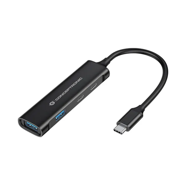 Hub Usb 3.0 Conceptronic Hubbies12b 4 Puertos Usb 3.2 2 Puertos Usb-c 2 Puertod Usb-a Color Negro Carcasa De Aluminio