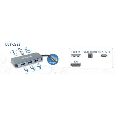 Docking Usb-c D-link Dub-2335 A 1xhdmi 4k 3xusb3.0 1xusb-c Pd