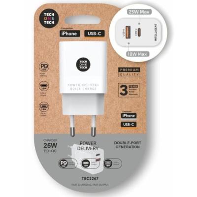 Cargador de Pared Tech One Tech TEC2267/ 1xUSB Tipo-C/ 1xUSB/