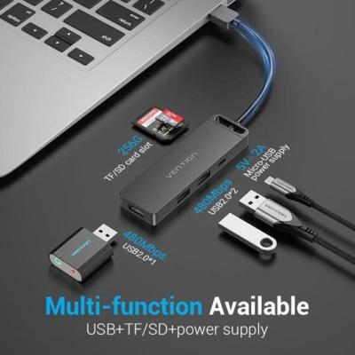 HUB USB 2.0 Vention CHUBB/ 3xUSB/ 1xMicroUSB PD/ 1xLector