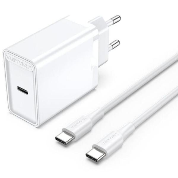 Cargador de Pared Vention FAHWF-EU/ 1xUSB Tipo-C + 2x Cable USB Tipo-C/ 25W