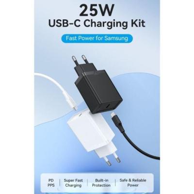 Cargador de Pared Vention FAHWF-EU/ 1xUSB Tipo-C + 2x Cable USB