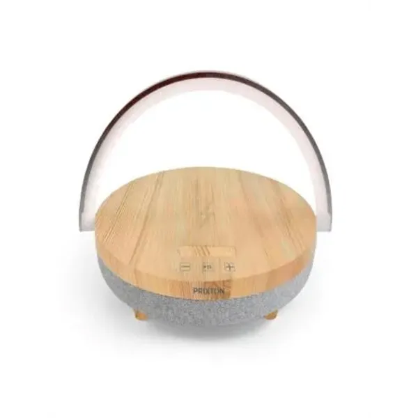 Altavoz Bluetooth Portable Prixton De Madera 10w Con Luz Tactil Ajustable Soporte Y Base De Carga Inalambrica