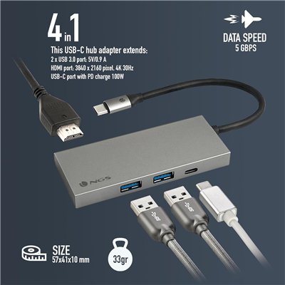 NGS Wonder Dock 4 Pro Docking USB-C Aluminio HDMI/USB 3.0/USB-C