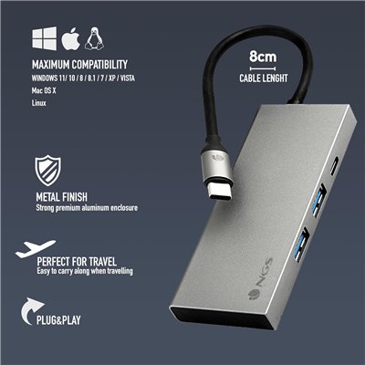 NGS Wonder Dock 4 Pro Docking USB-C Aluminio HDMI/USB 3.0/USB-C