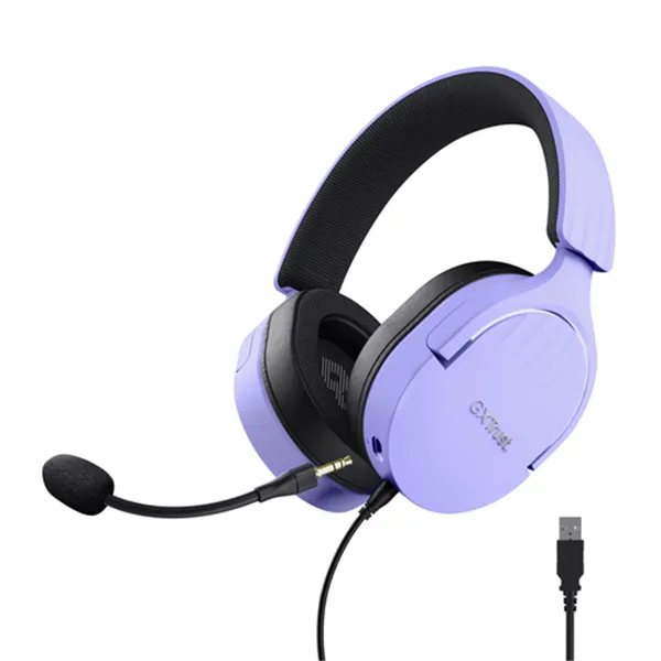 Headset Trust Gaming Gxt 490 Morado Fayzo 25303 Usb 7.1 Microfono Desmontable Y Flexible Iluminacion Rgb Auriculares Giratorios