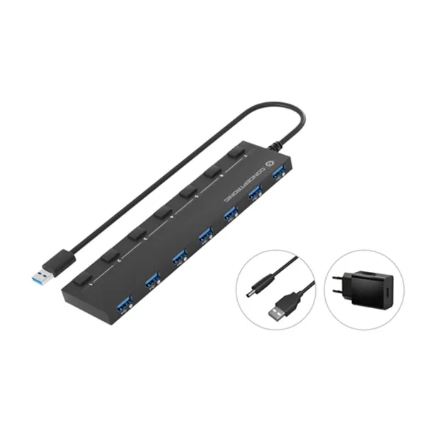 Hub Usb 3.2 Conceptronic Hubbies19bp 7 Puertos Usb 3.0 Con Interruptores Y Alimentador