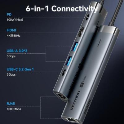 Docking USB Tipo-C Vention TGNHB/ 1xUSB 3.2 Tipo-C/ 2xUSB/