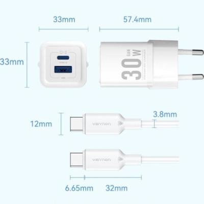 Cargador Gan de Pared Vention TZ-FEQB0-EU-01/ 1xUSB Tipo-C/