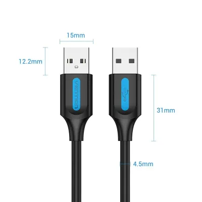 Cable USB 2.0 Vention COJBC/ USB Macho - USB Macho/ 25cm/ Negro