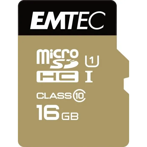 Memoria Sd Micro 16gb Emtec Elite Gold 85mb/s Sd + Adapter Class 10 Uhs1 U1 Ecmsdm16ghc10gp