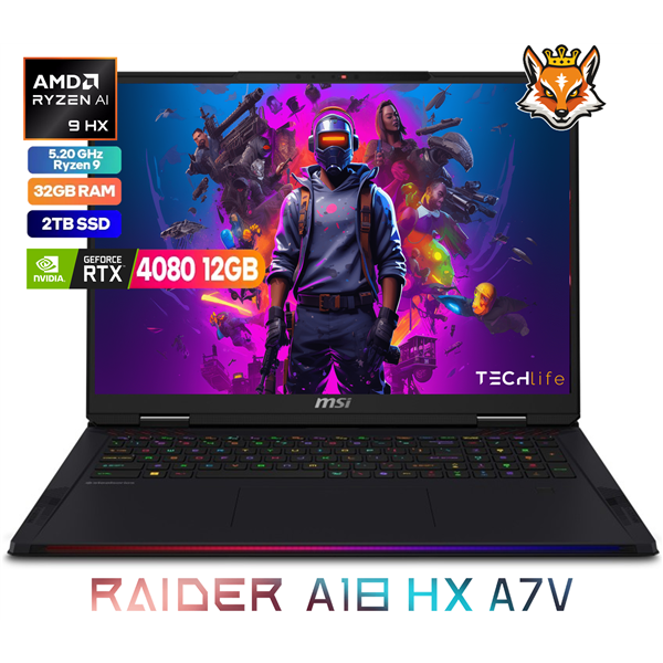 MSI Raider A18 HX A7VHG-009ES AMD Ryzen 9-7945HX 32GB 2TB RTX 4080 16GB 18" W11