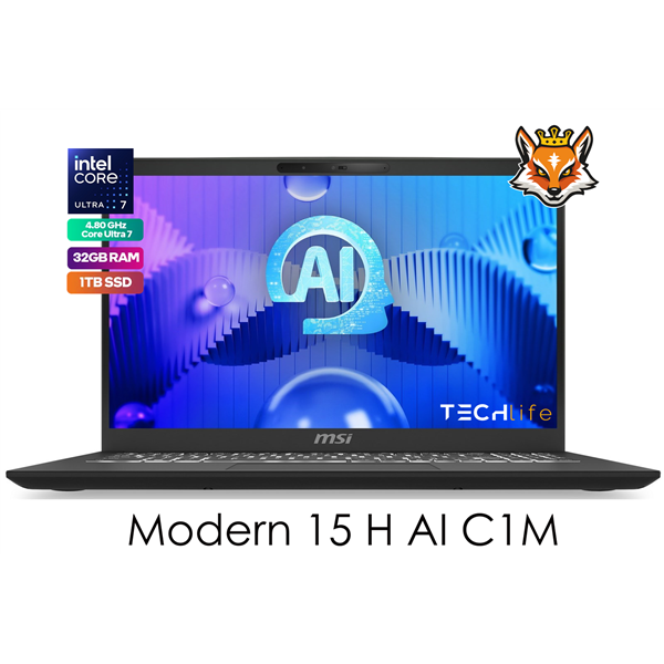 MSI Modern 15 H AI C1MG-036XES Intel Core Ultra 7-155H 32GB 1TB SSD 15.6" FreeDOS