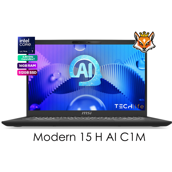 MSI Modern 15 H AI C1MG-035XES Intel Core Ultra 7-155H 16GB 512GB SSD 15.6" FreeDOS