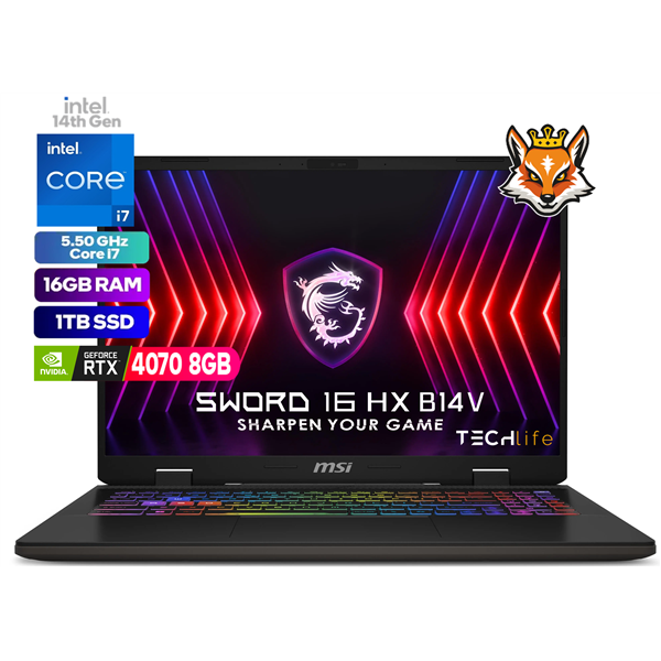 MSI Sword 16 HX B14VGKG-872XES Intel Core i7-14650HX 16GB 1TB RTX 4070 8GB 16" FreeDOS