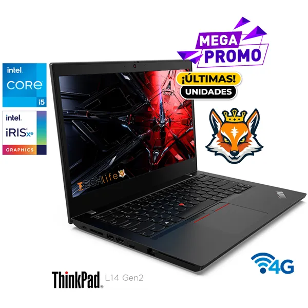 Lenovo ThinkPad L14 G2 - 4G LTE Core i5-1135G7 8GB 512GB SSD 14" IPS FHD W11Pro Negro Oportunidad única!