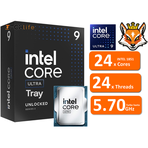 Intel Core Ultra 9 285K con IA de 24x Cores 3.7/5.7GHz Gráficos Intel (Ver.Tray)