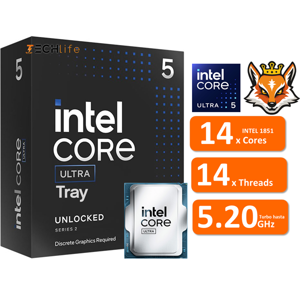 Intel Core Ultra 5 245KF con IA de 14x Cores 4.2/5.2GHz (Ver.Tray)