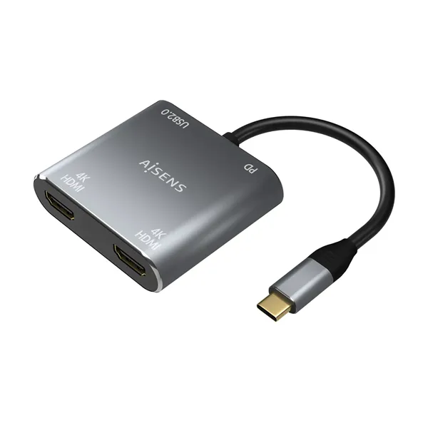 Conversor USB Tipo-C Aisens A109-0625/ 2x HDMI 4K SST MST Hembra - USB Tipo-C Macho - USB Hembra - USB Tipo-C Hembra